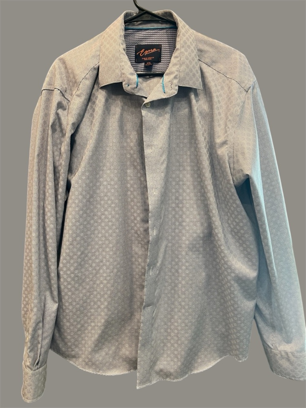 Egara Blue and White Patterned Slim Fit Stretch Shirt